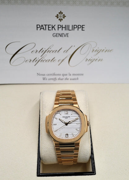 Patek Philippe Nautilus Ladies Automatic 7118/1R Rose Gold Silver Opaline Dial